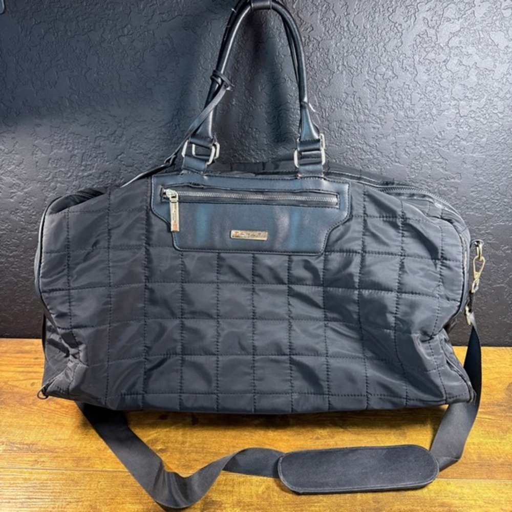 Tahari Quilted Black Nylon Duffle Travel Weekender Bag Unisex Large